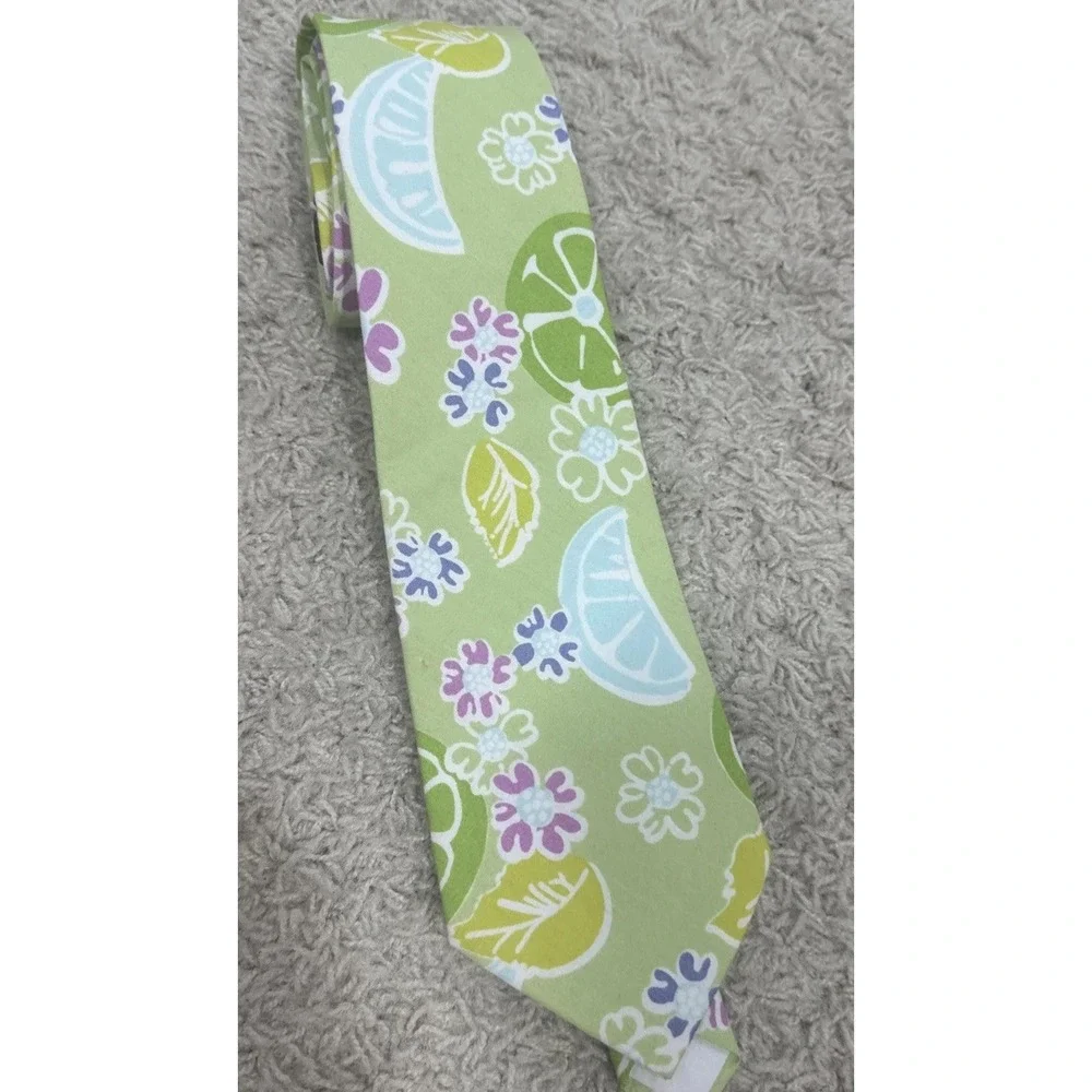 Lilly Pulitzer VTG Y2K Mens Necktie Citrus Lemon Lime Twist Palm Beach Resort